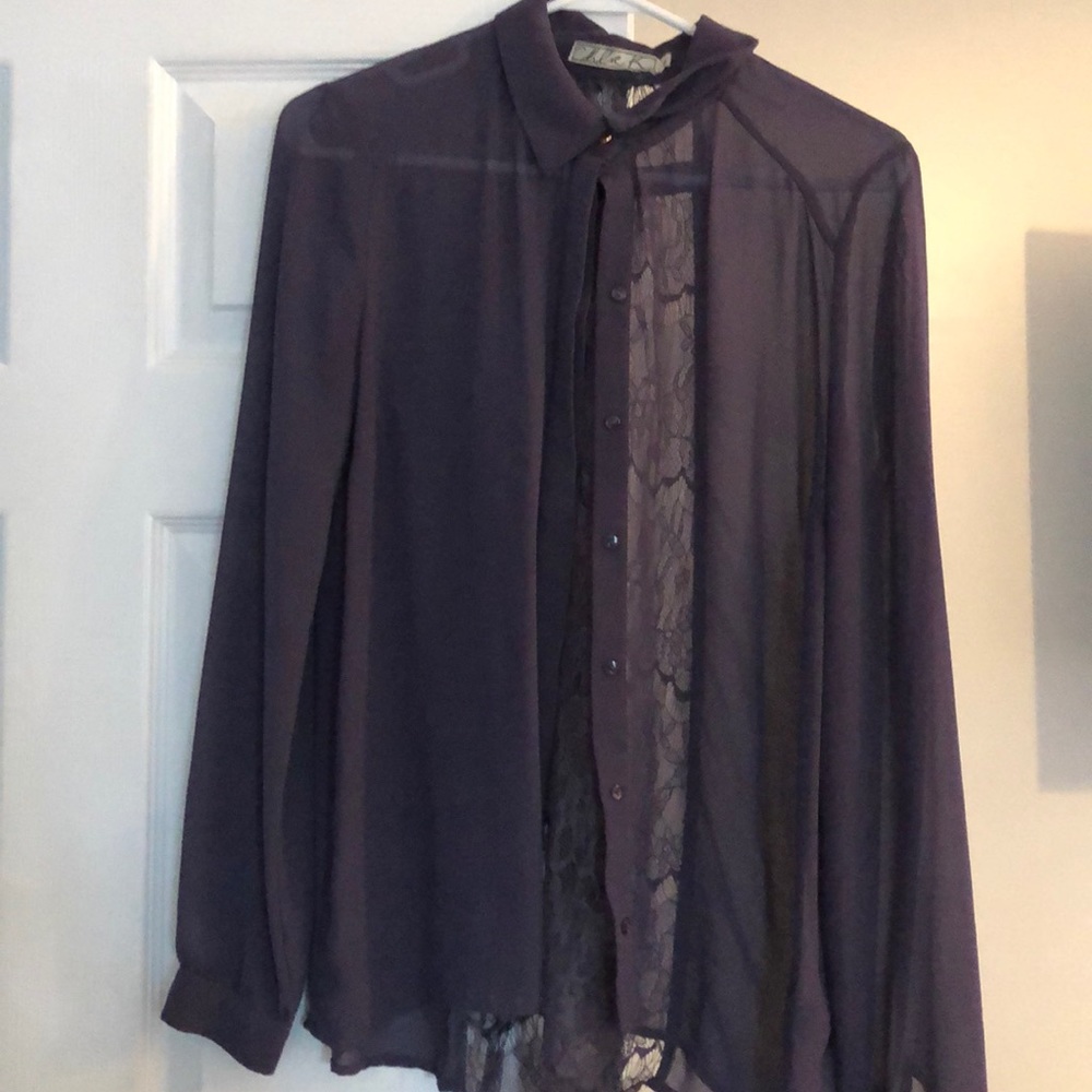 Chloe k light purple sheer button down blouse